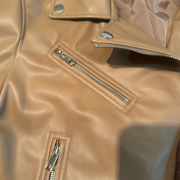 Zara Light Camel Faux Leather Biker Jacket size Large - Picture 10 of 13
